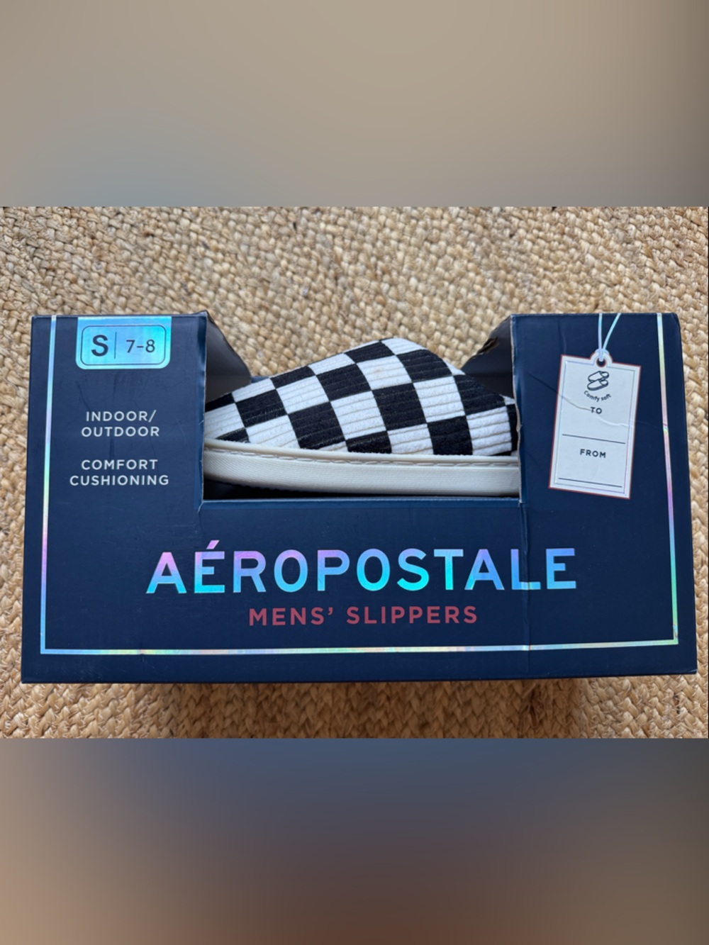 Aeropostale Black & White Checkerboard Men's Slip-On Slippers